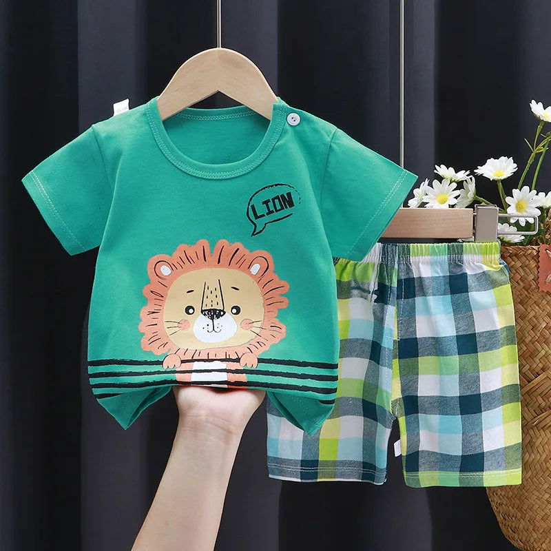 Boys Cartoon Print Cotton T-Shirt and Shorts Set