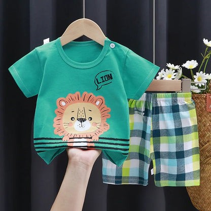 Boys Cartoon Print Cotton T-Shirt and Shorts Set