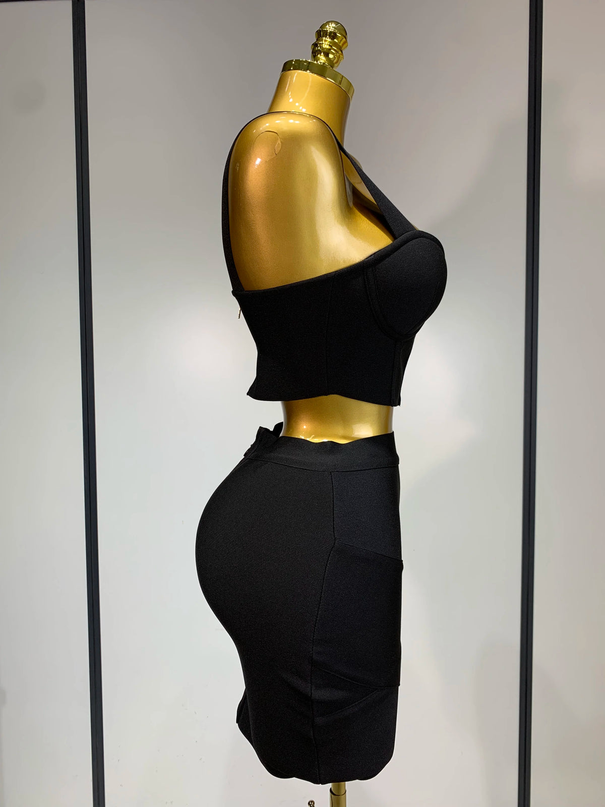 Women Bodycon Bandage Two Piece Set Black White