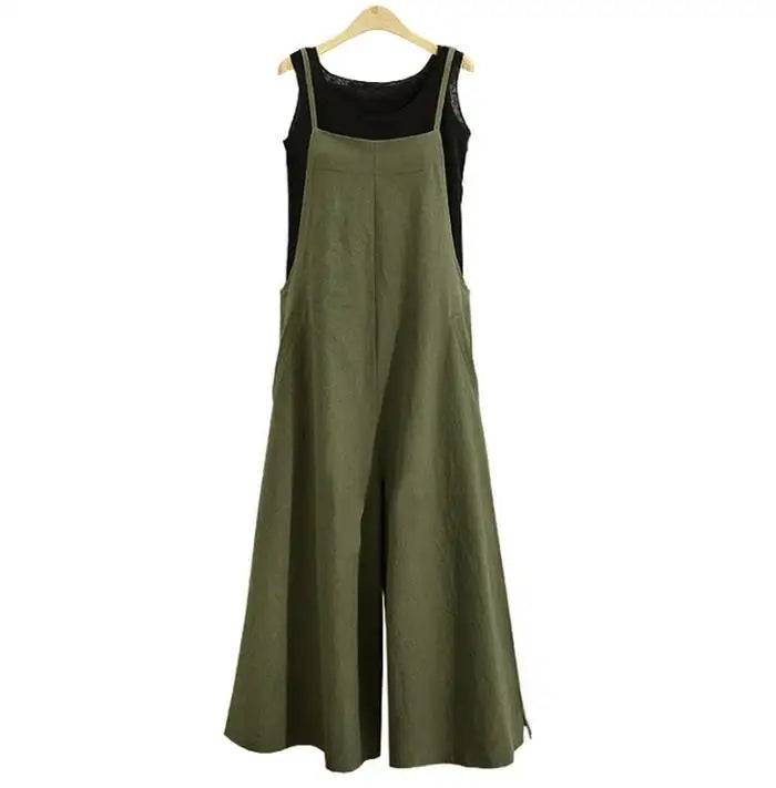 Women’s Cotton Linen Wide Leg Jumpsuit 5XL