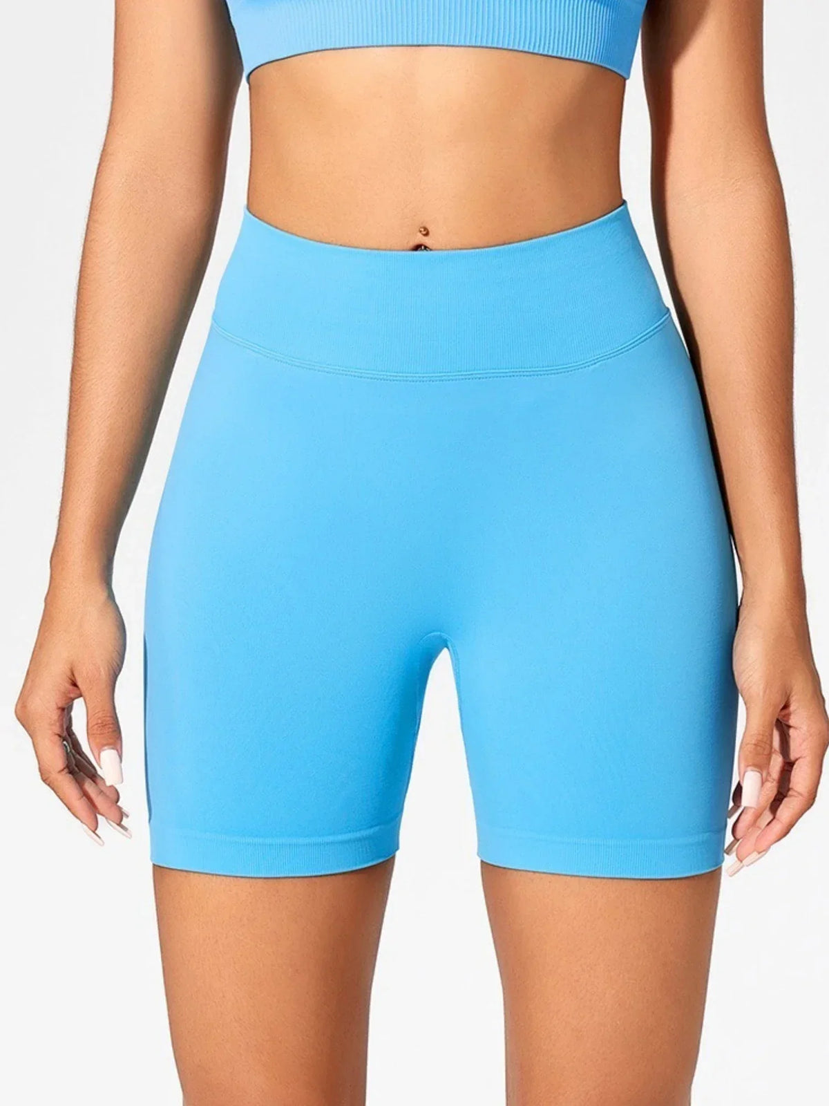 High Waisted Yoga Shorts for Women Nylon Elastane Solid