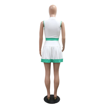 CM.YAYA Women's Sleeveless V-Neck Vest and Pleated Skirt