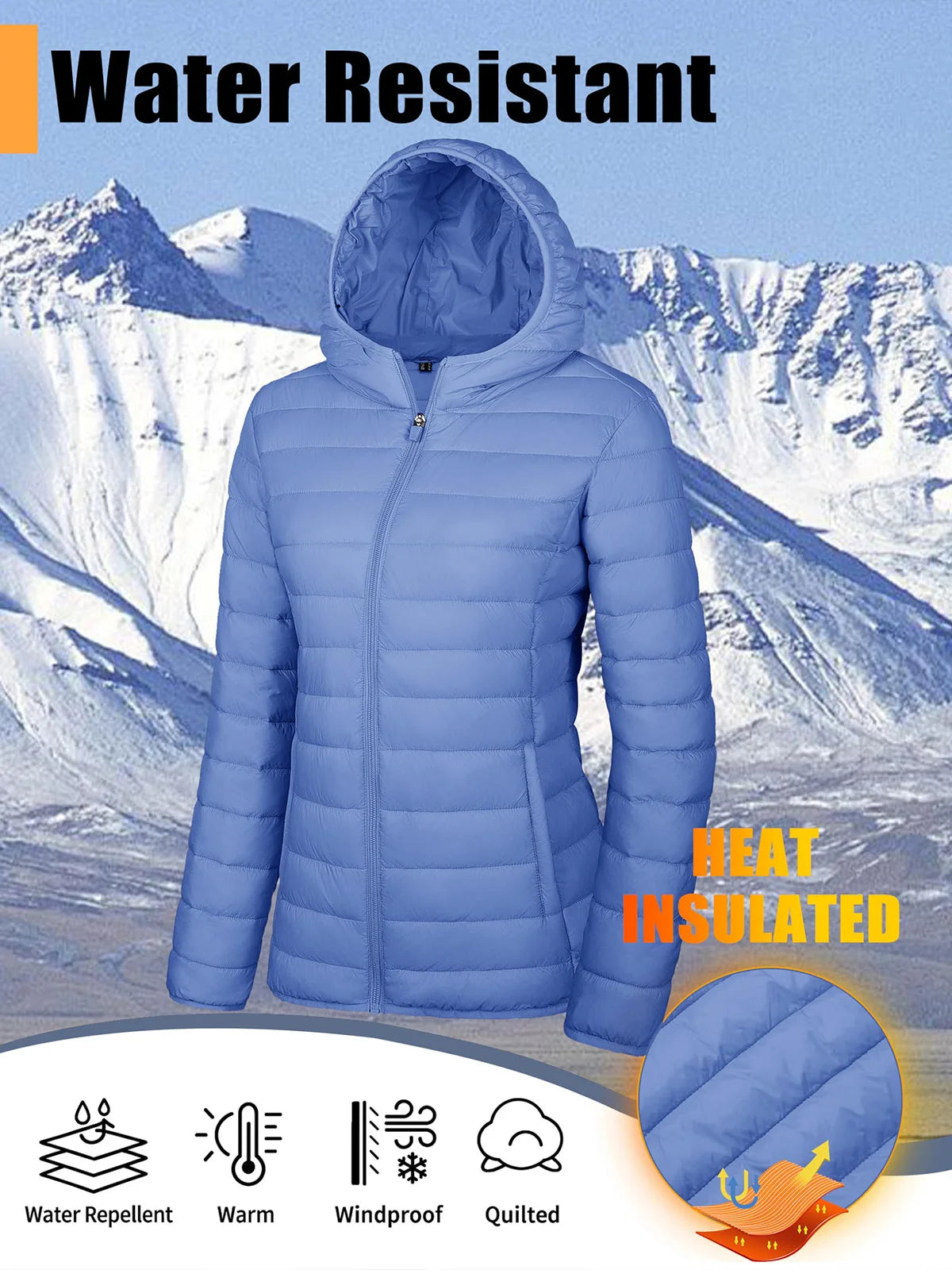 TACVASEN Women's Hooded Puffer Jacket Lightweight Casual