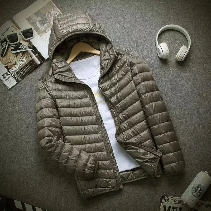 Men's Ultra Light Duck Down Hooded Winter Jacket 5XL