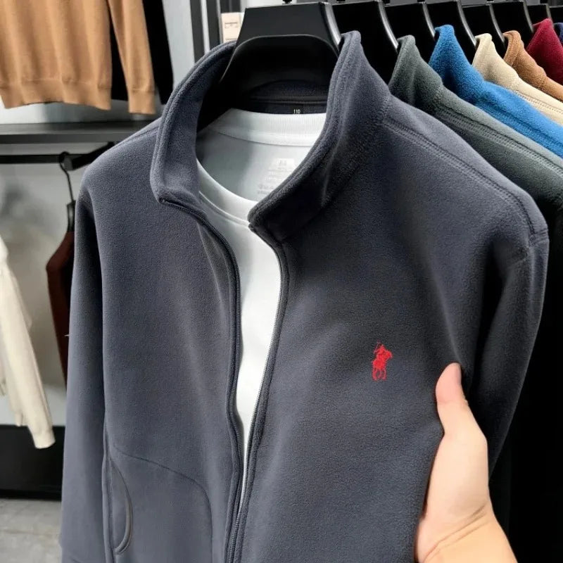 Men's Winter Thick Plush Jacket with Zipper and Pockets