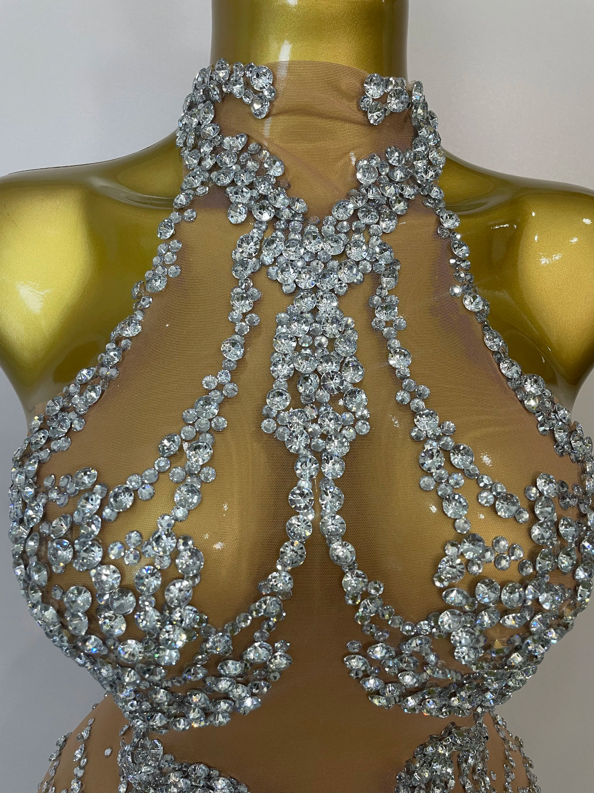 Sparkly Rhinestones Mesh See Through Dress for Women