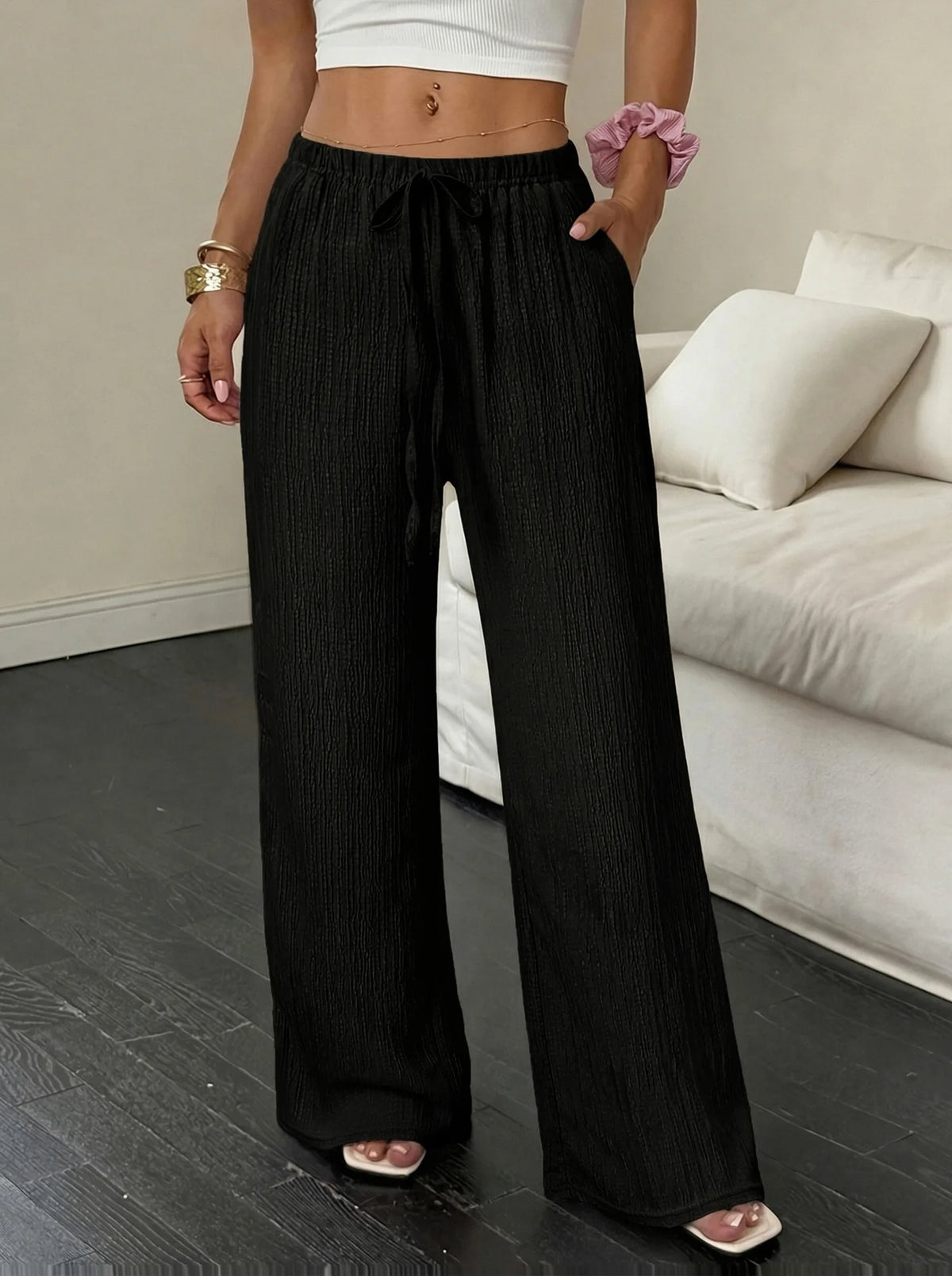 Women's Casual Solid-Color Wide-Leg Pants