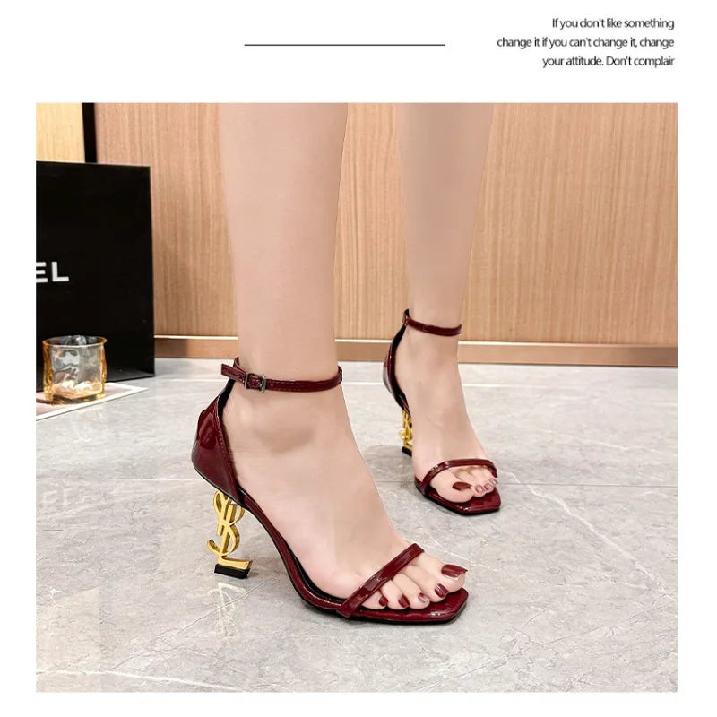 Elegant Red Wine High Heel Sandals with Unique Strap