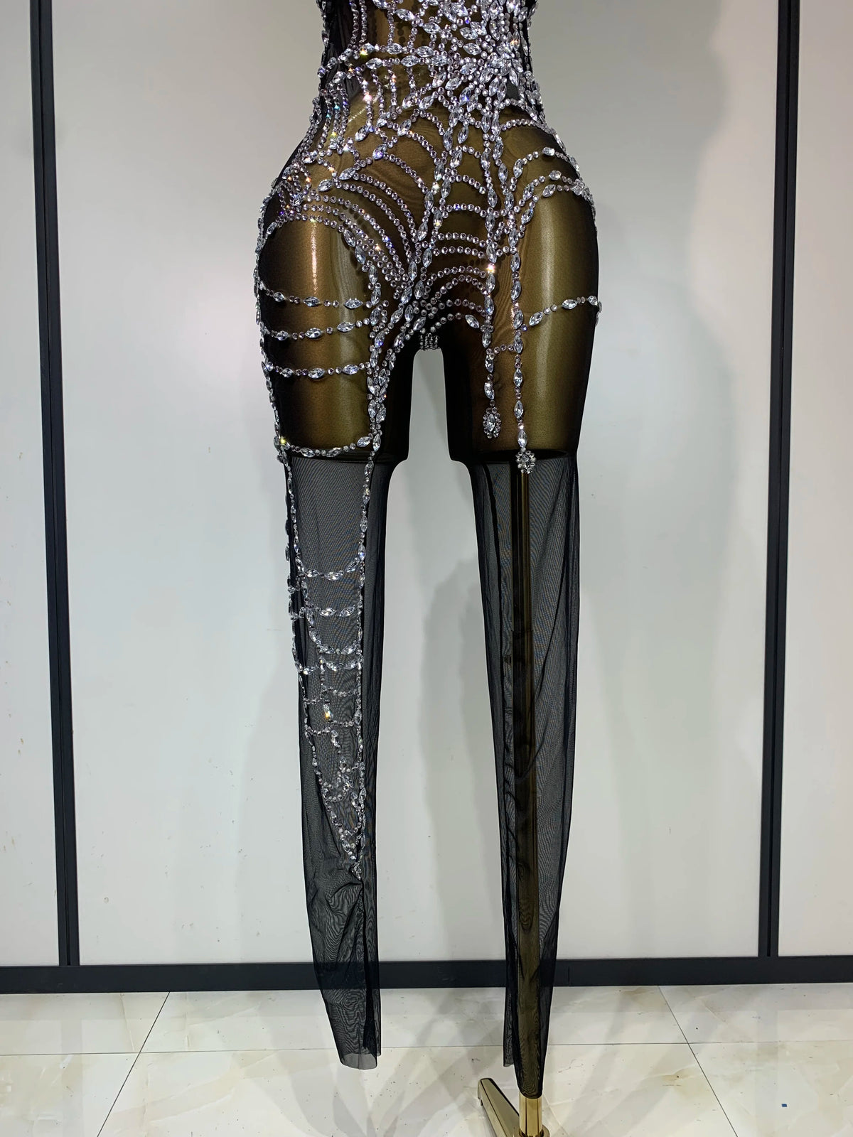 Sparkly Diamond Mesh Jumpsuit for Women