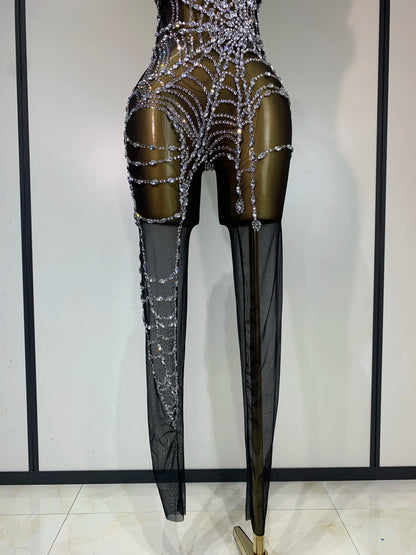 Sparkly Diamond Mesh Jumpsuit for Women