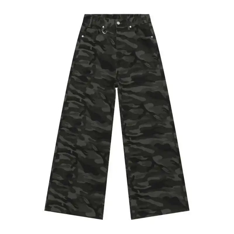 IEFB Vintage Camouflage Men's Loose Denim Jeans Old Blue