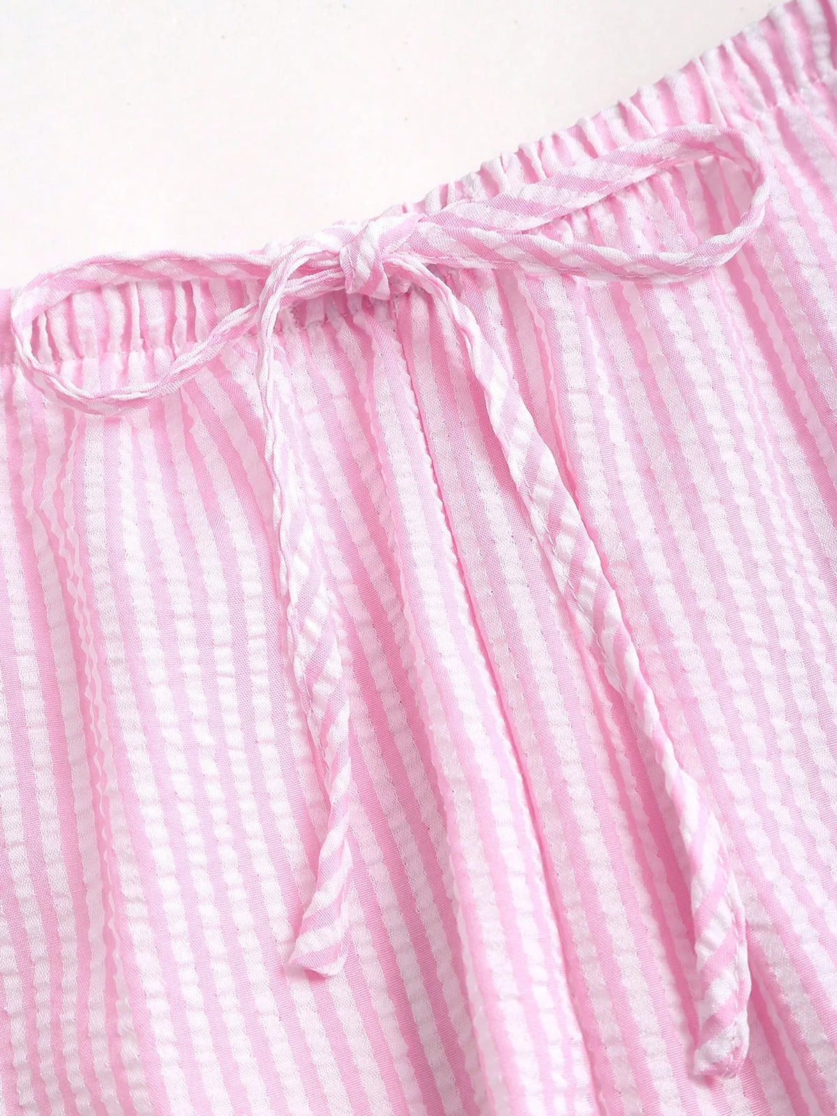 Women Striped V Neck Lace Up Blouse and Wide Leg Pants Set