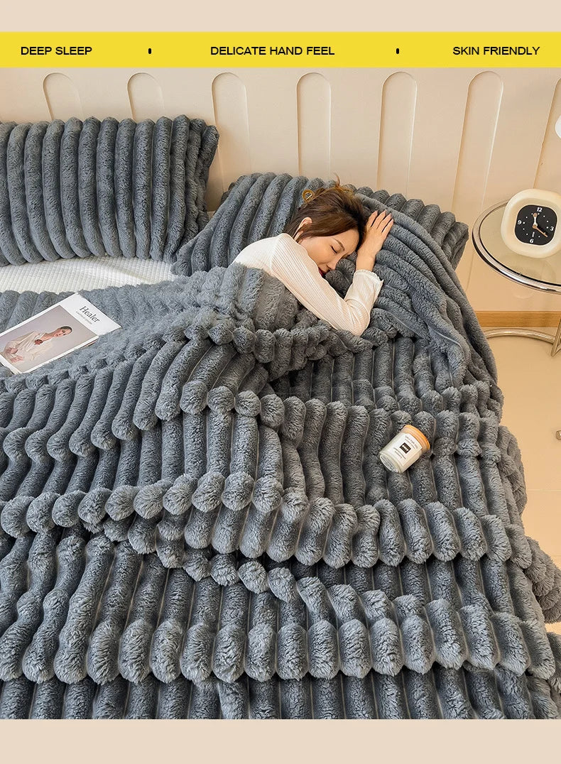 Thickened Striped Flannel Multifunctional Blanket