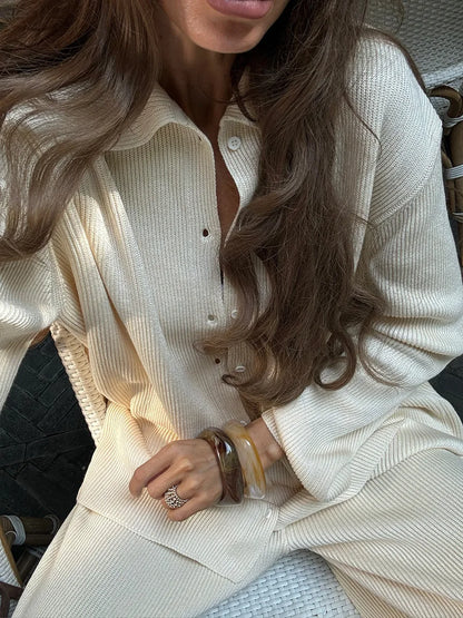 Knit Cardigan Pants Set for Women - Thick and Warm Outfit