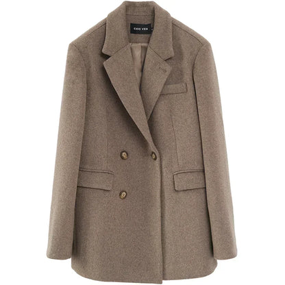 Wool Blend Mid Long Blazer Coat for Women