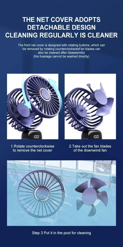 Portable Rechargeable Handheld Fan with LED Display