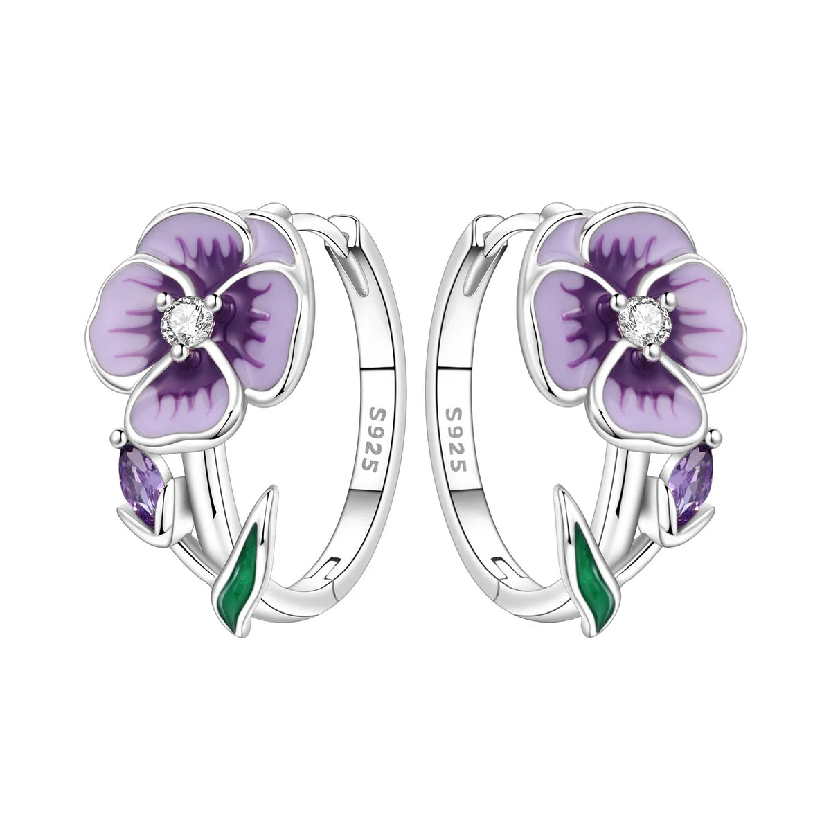 S925 Sterling Silver Iris Flower Hoop Earrings for Women