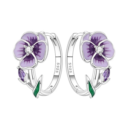 S925 Sterling Silver Iris Flower Hoop Earrings for Women