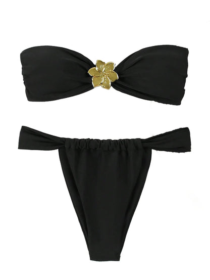 Bandeau Push-Up Bikini Set with Brazilian Thong