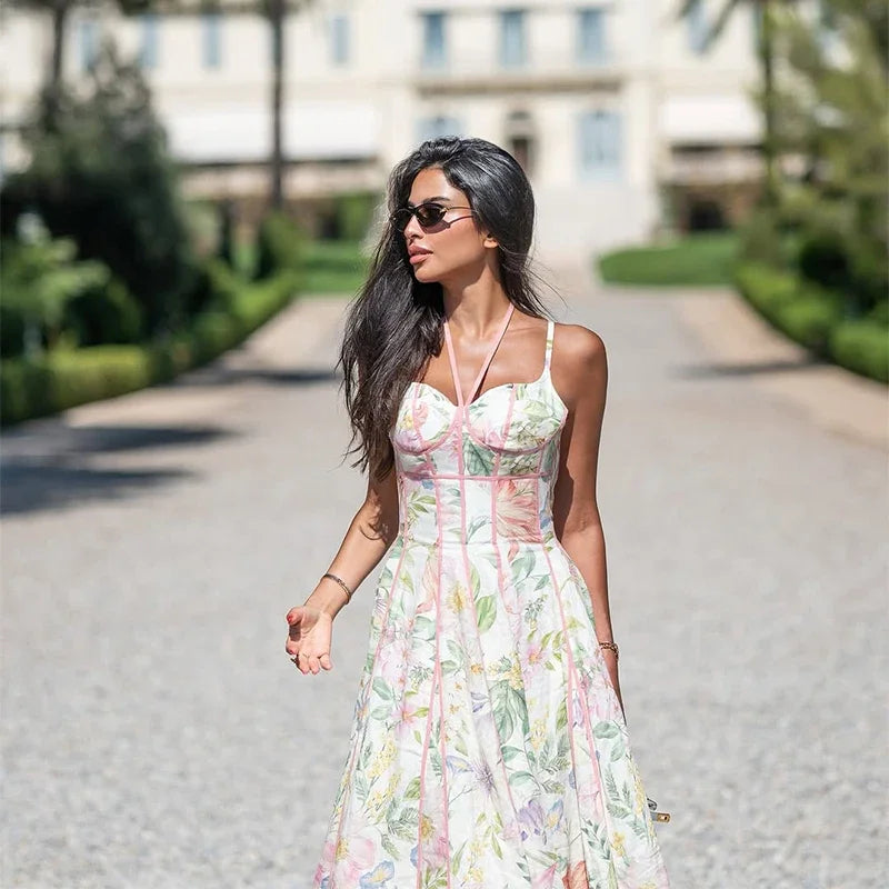 Elegant Printed A-Line Women's Dress in Polyester