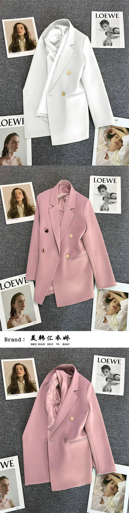 Women Double-Breasted Blazer Casual Suit Jacket
