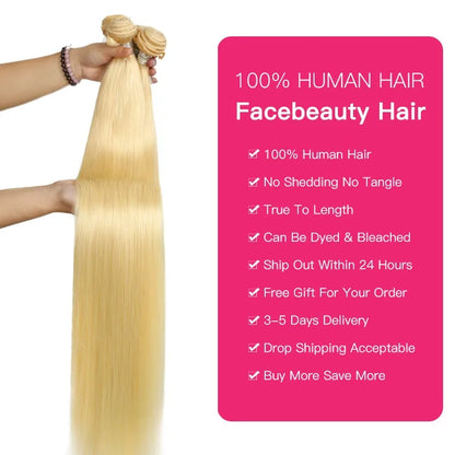 613 Blonde Brazilian Hair Bundles Straight Weave 24-40 Inch