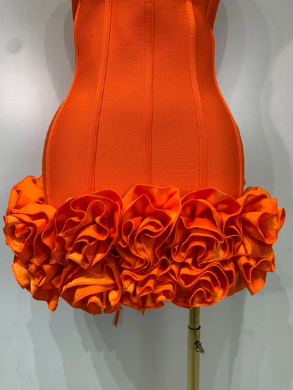 Women Strapless Backless Flower Embellished Mini Dress