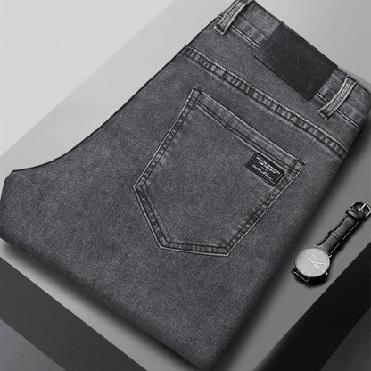 Men's Slim Denim Jeans Casual Elastic Trousers Black Gray