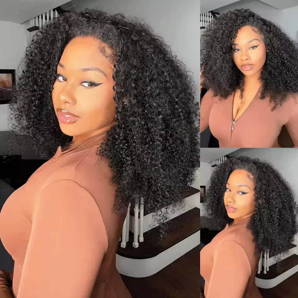 16 Inch Kinky Curly Human Hair Half Wig for Women