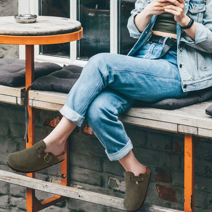 Genuine Leather Clogs with Cork Footbed for Women