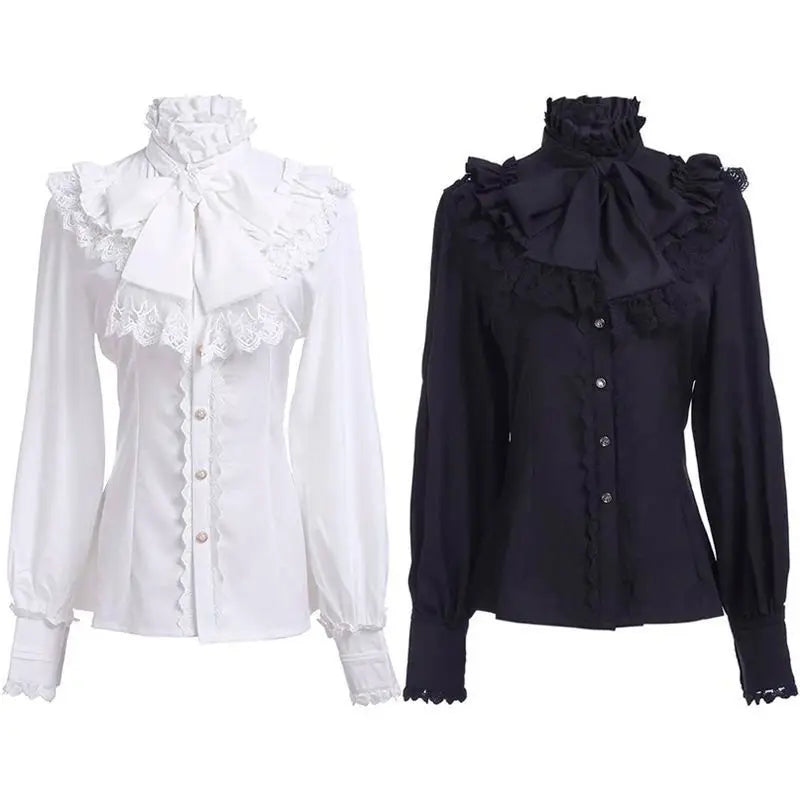 Women's Vintage Ruffle Collar Lace Trim Blouse
