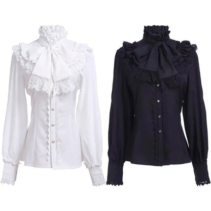Women's Vintage Ruffle Collar Lace Trim Blouse