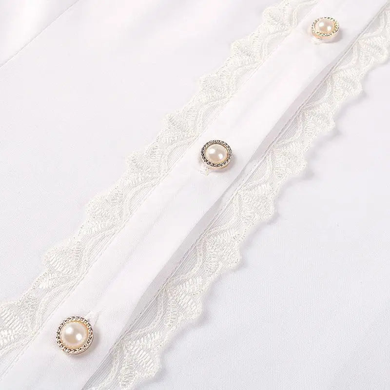 Women's Vintage Ruffle Collar Lace Trim Blouse