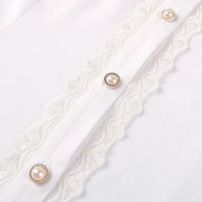 Women's Vintage Ruffle Collar Lace Trim Blouse