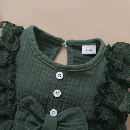 Newborn Girls Solid Color Lace Edge Romper and Headband