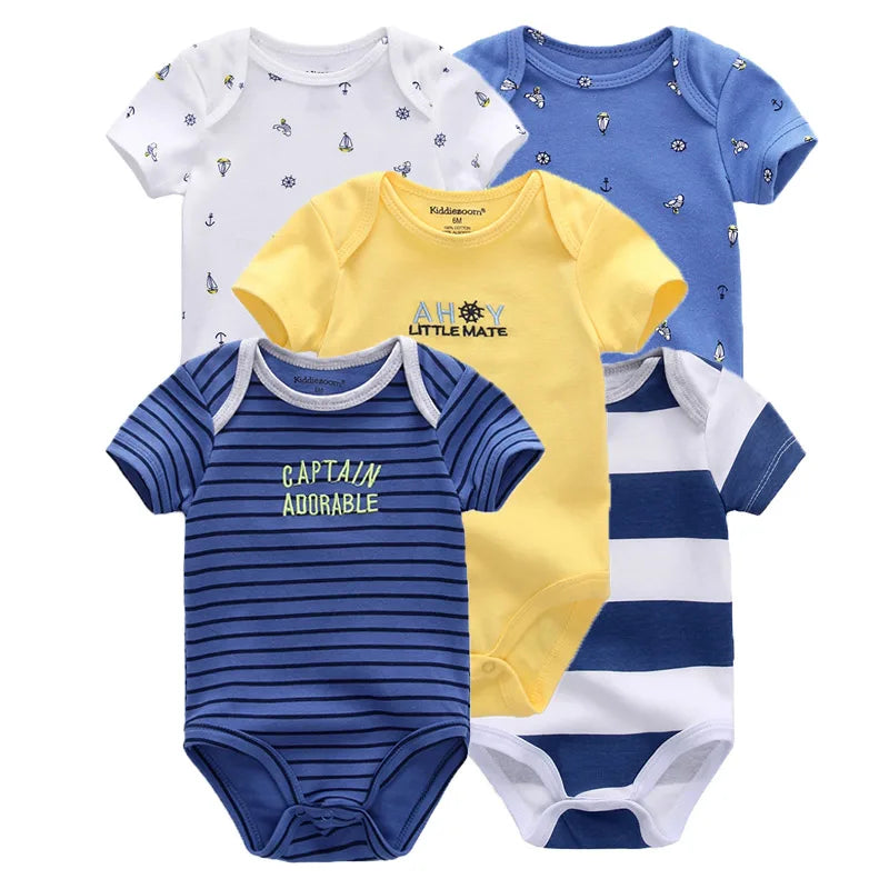 Kiddiezoom Cartoon Short Sleeve Baby Bodysuits 100% Cotton