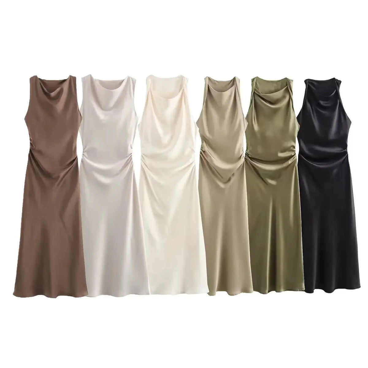 Satin Midi Dress for Women Sleeveless Elegant Evening Dress
