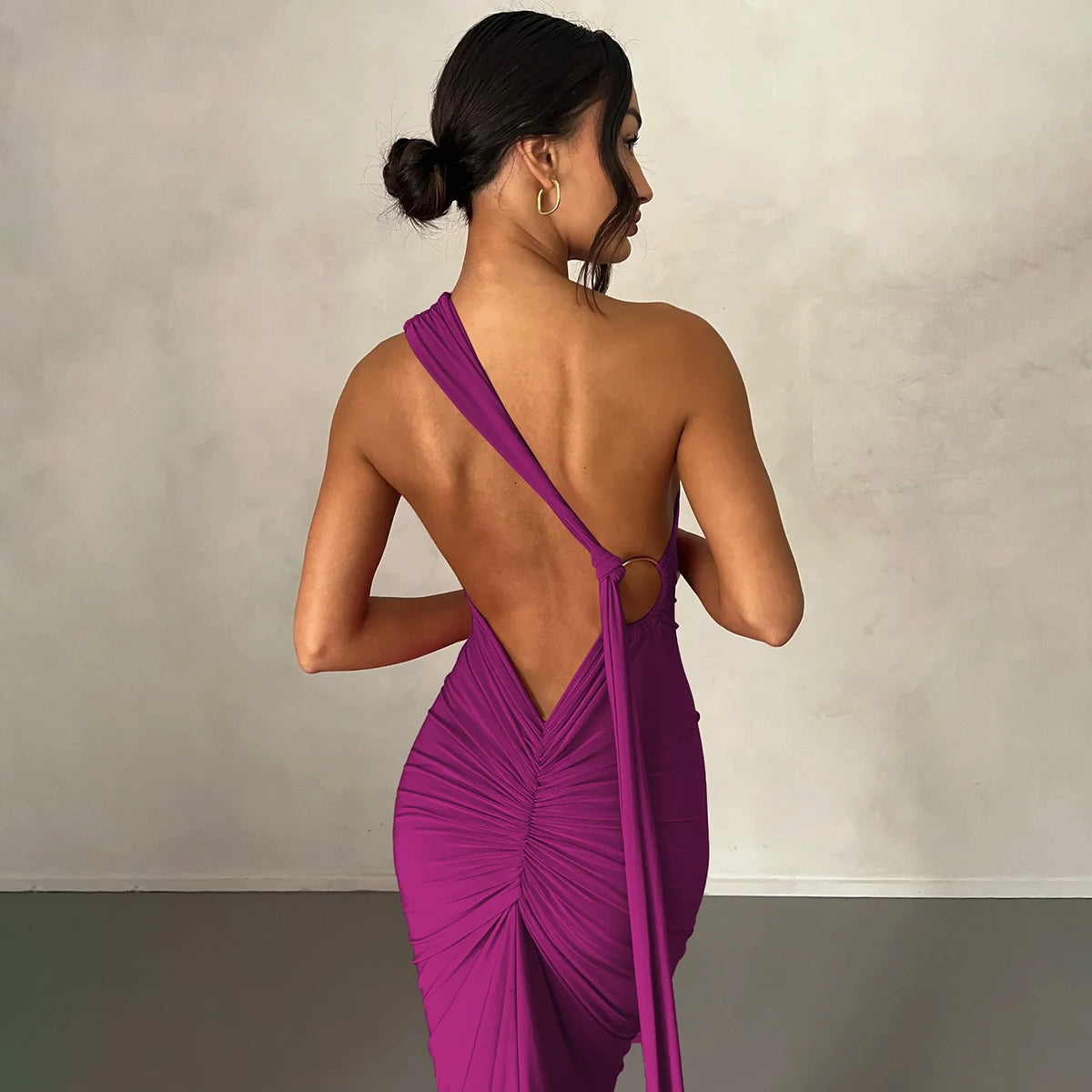 Hugcitar One Shoulder Backless Maxi Dress Women