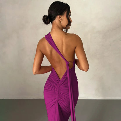 Hugcitar One Shoulder Backless Maxi Dress Women