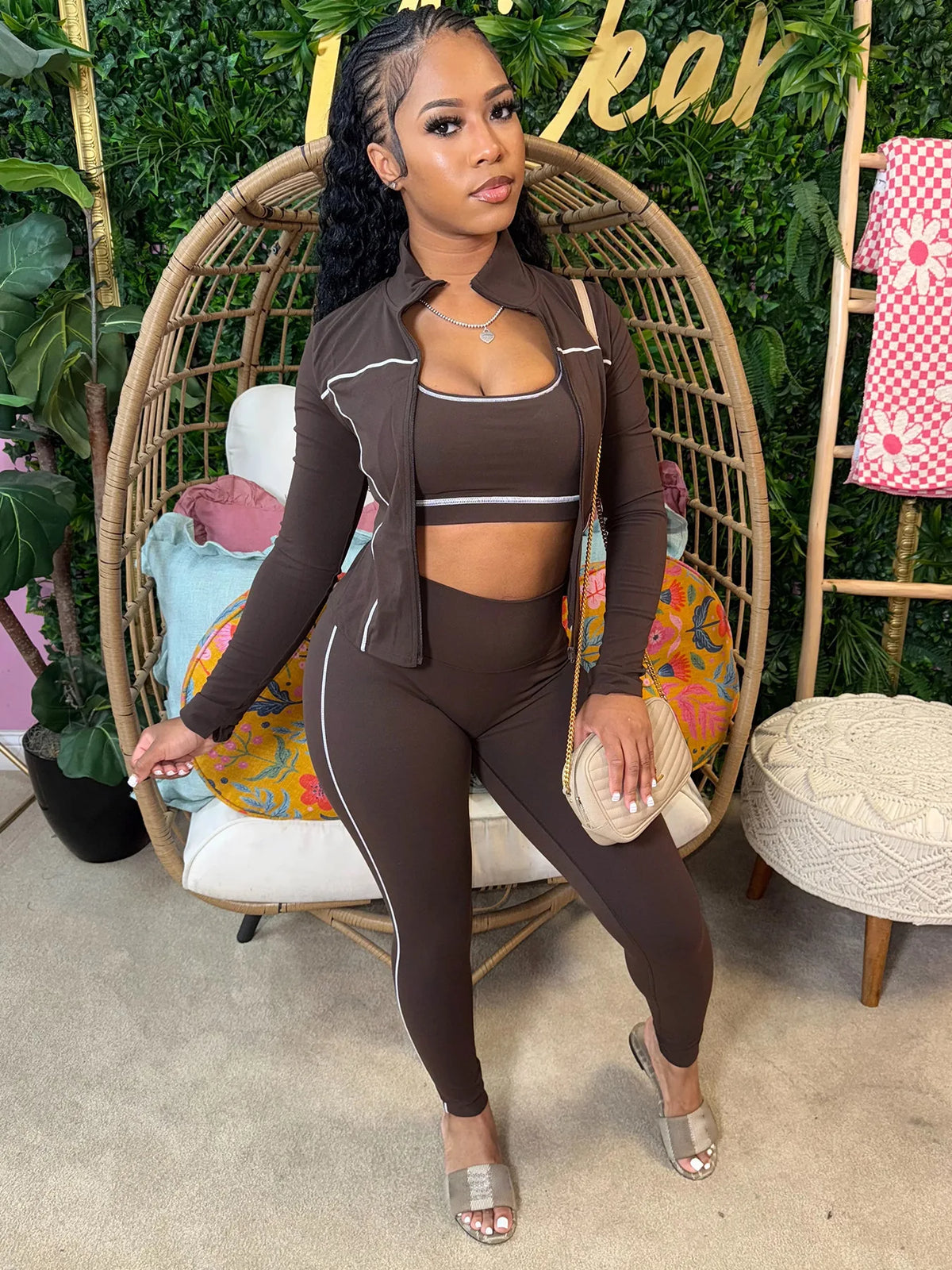 Weird Puss Women 3 Piece Tracksuit Set with Zipper Jacket