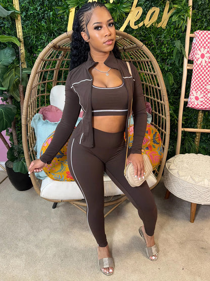 Weird Puss Women 3 Piece Tracksuit Set with Zipper Jacket
