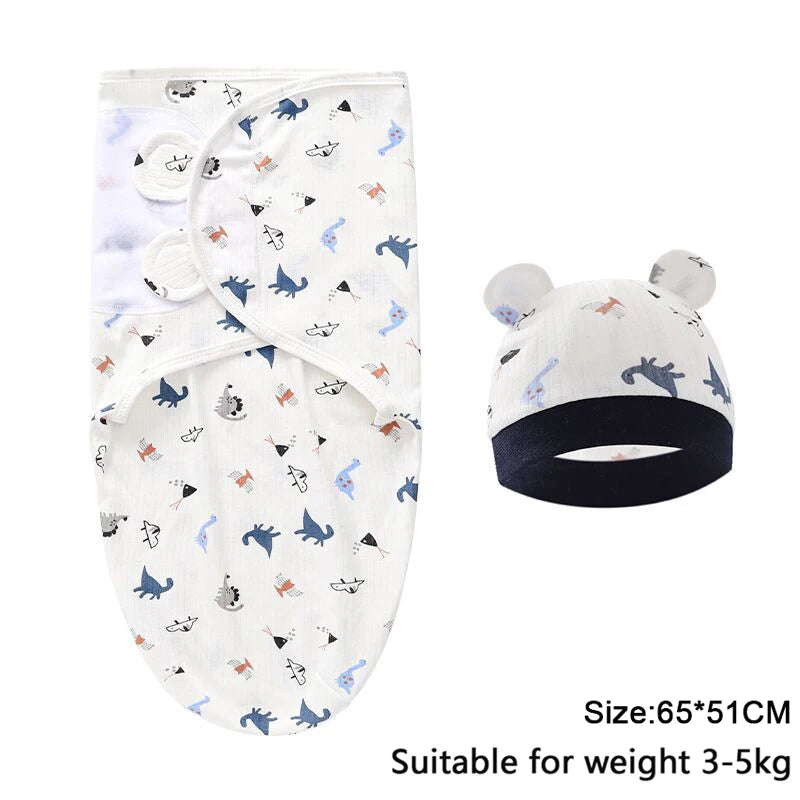 Cotton Cartoon Printed Baby Blanket Hat Set