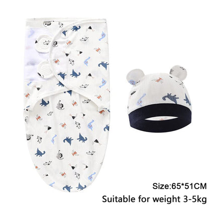 Cotton Cartoon Printed Baby Blanket Hat Set