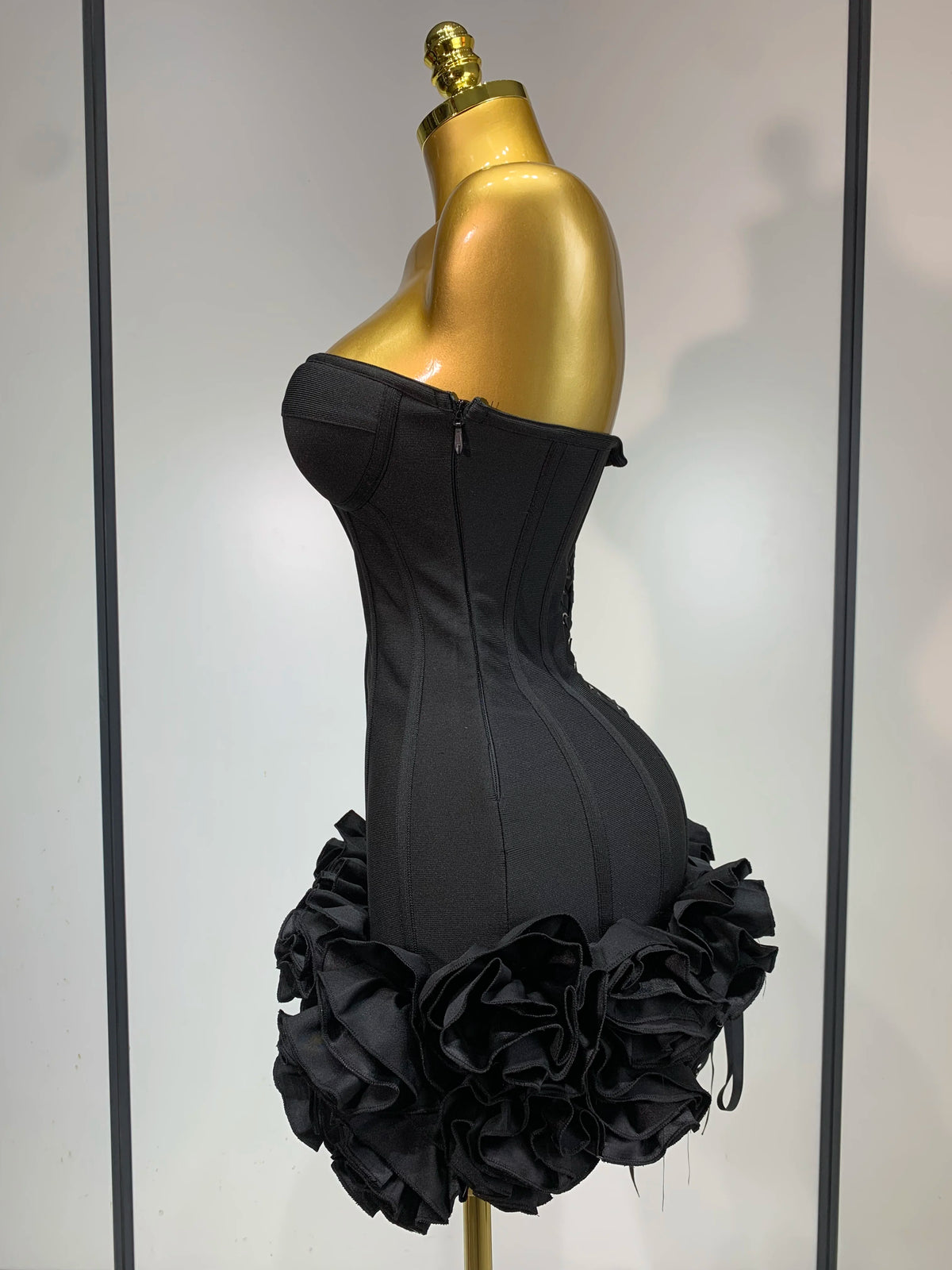 Women Strapless Backless Flower Embellished Mini Dress