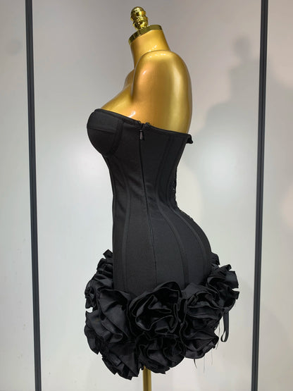 Women Strapless Backless Flower Embellished Mini Dress