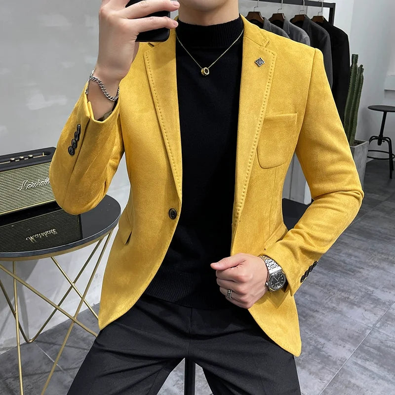 Men's Deerskin Fleece Blazer Single Button Suit Coat