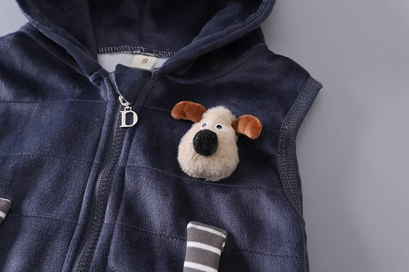 Baby Boys Cartoon Dog Fleece Vest Coat Pants Set