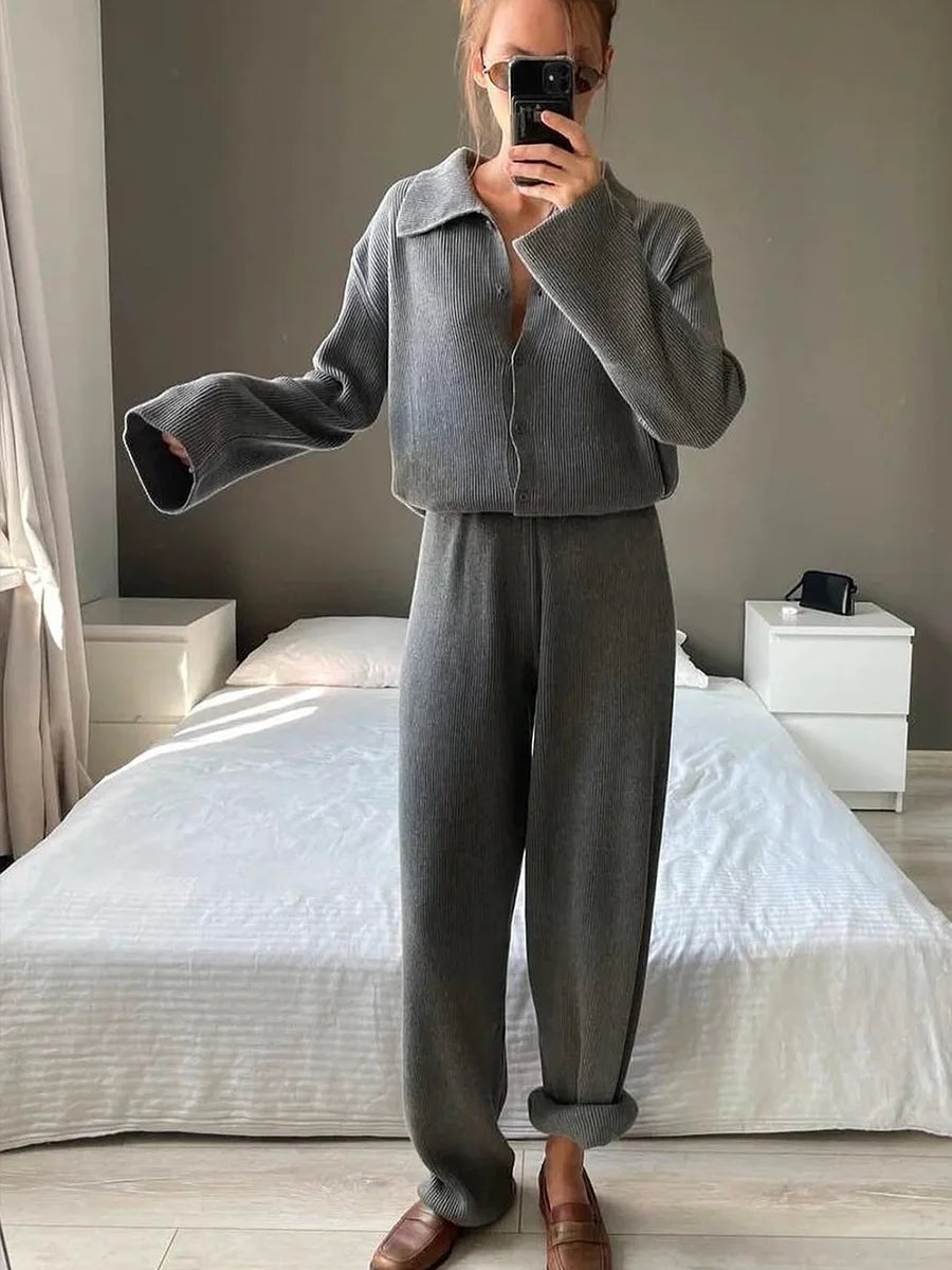 Knit Cardigan Pants Set for Women - Thick and Warm Outfit