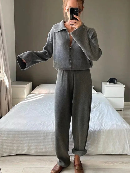 Knit Cardigan Pants Set for Women - Thick and Warm Outfit
