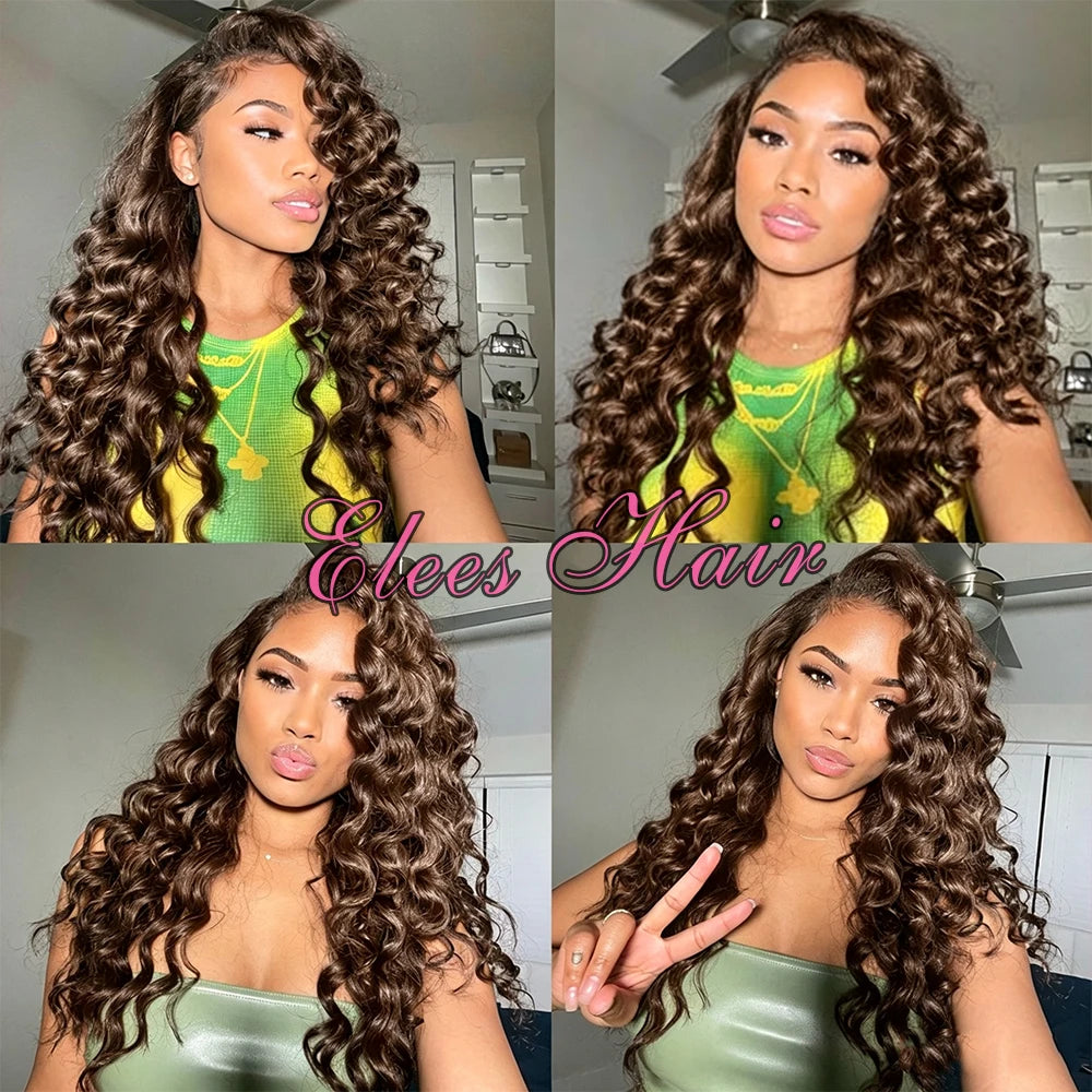 Chocolate Brown Loose Wave Human Hair Bundles with Closure